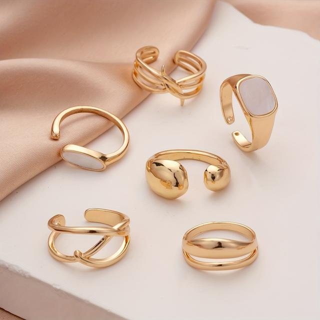 TEMU A Set Of 6 Vintage-style Rings For Women, Featuring Sweet And Cute Geometric Hollow Designs, Adjustable And Perfect For Gifts Or Jewelry For Ladies On Dates Or Vacations