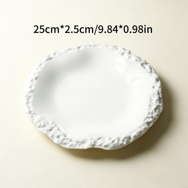 TEMU . Teller mit Felsenstruktur | Modernes, minimalistisches Keramikgeschirr mit rustikalen Kanten für Zuhause & Hotel, runde Form, ganzjährige Nutzung