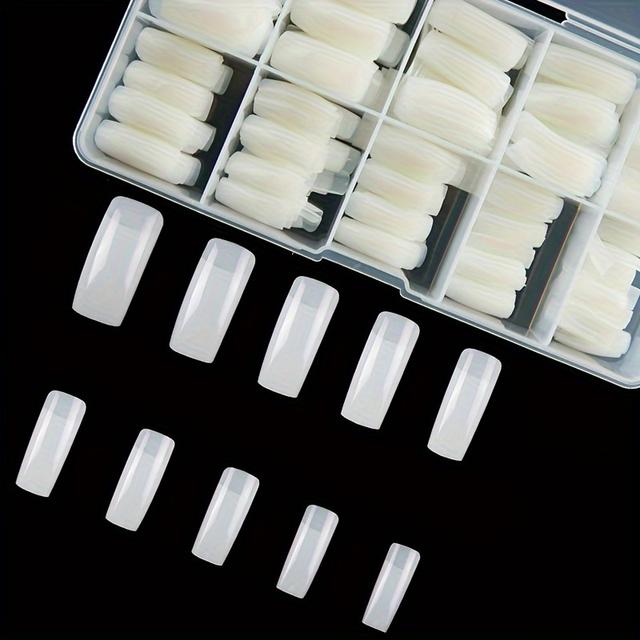TEMU 500pcs Of Transparent Nail Tips False Nails Half Cover Square Flat Nail Tips Nail Clippers And Glue Cuticle Forks Suitable For Nail Salon Home Diy