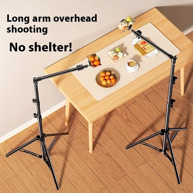 TEMU Adjustable 70-inch Metal Floor Tripod! Suitable For Smartphones, With A Retractable Accessory Arm, Live Streaming, Recording, Cooking, Painting, And Food Photography