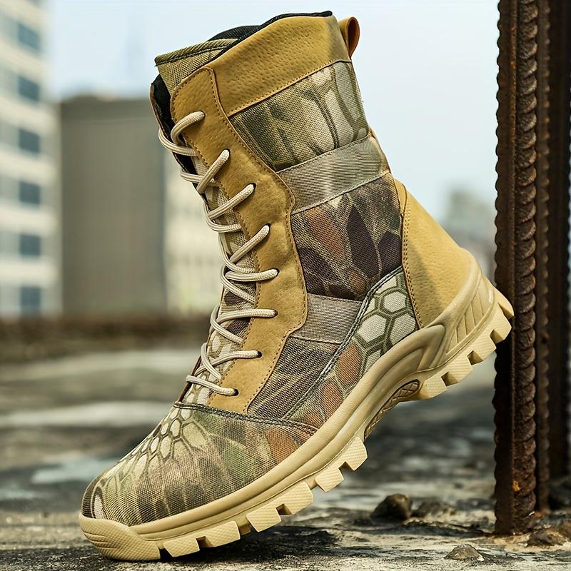 TEMU Men's High-top Hiking Boots, Breathable Fabric Upper With Tpr Sole, Lace-up Closure For Outdoor Activities