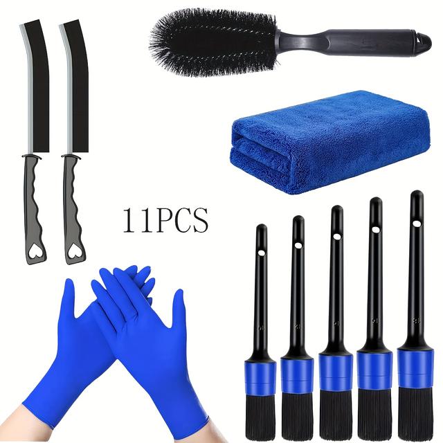 TEMU 11pcs Wash Detailing Kit, Wash Detailing Brush Set, Wash Detailing , Gloves, Detailing Brushes, Wash Kit, Wash Accessories, Wash Tool Kit For Interior, Exterior, And Wheels - No Power Required