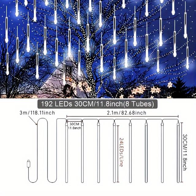 TEMU 192 Leds Usb Meteor Shower Lights - 8 Strands