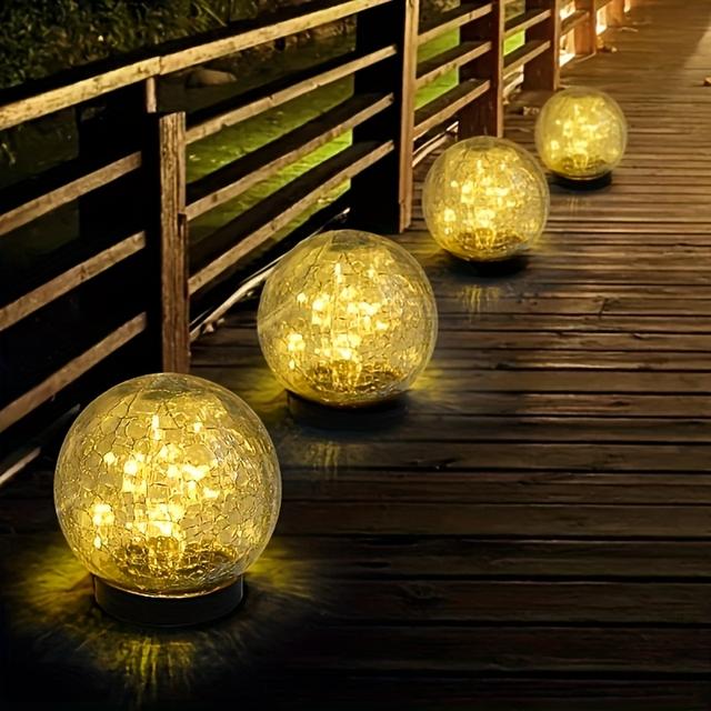 TEMU Halloween Garden Ball Light, Cracked Glass Spherical Led Outdoor Decoration Light, Suitable For Halloween, Christmas, Easter, Terrace, Lawn, Garden Lighting | Elegant Ball Light