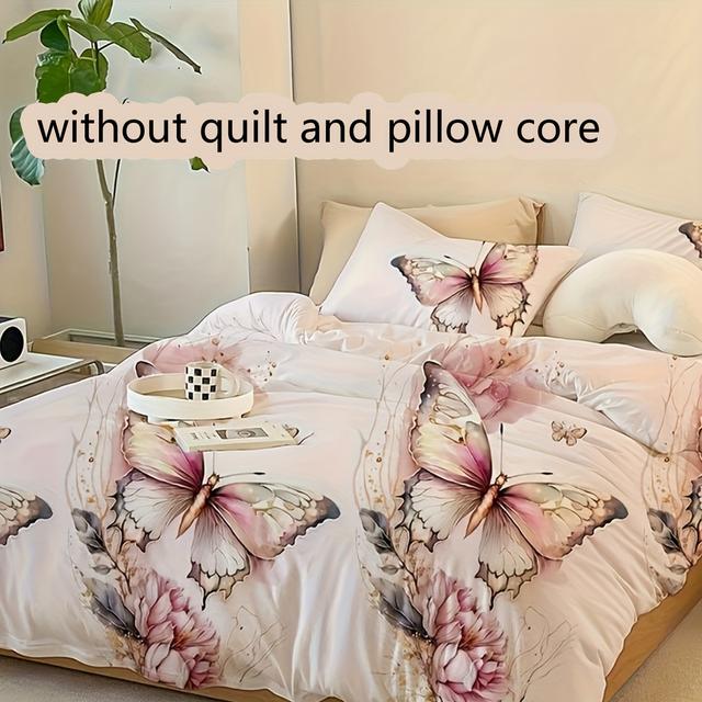 TEMU 3pcs Simple Pink Quilt Cover Set, Soft And Comfortable 1 Quilt Cover + 2 Pillowcases, No Quilt Core And Pillow Core