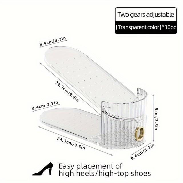 TEMU 10-pack Adjustable Folding Shoe Rack Organizer, Plastic Double-deck Shoe Storage Holder, Space Saver For Living Room, Floor Mount With 10 Shelves