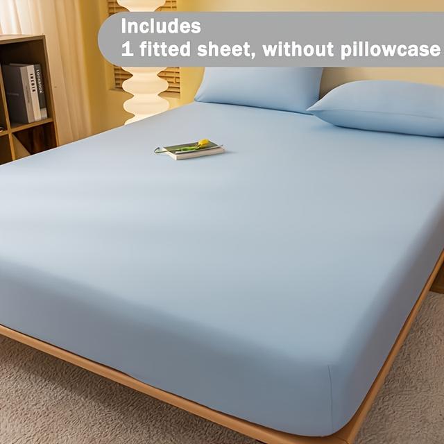 TEMU 1pc Soft & Breathable Fitted Sheet - Machine Washable, Light Blue, Polyester, For Bedroom, & School, Breathable Bedding | | Sanded Fabric, Bedding Accessories