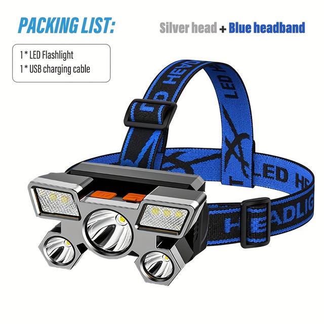TEMU 1/2pcs Portable 5led Outdoor Headlamp, Built-in Battery, Usb Rechargeable, Suitable For Travel, Camping, Fishing, Hunting Portable Work Light Headlamp, Best For Christmas, Thanksgiving
