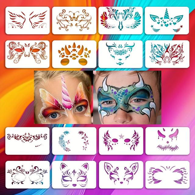 TEMU 16pcs Reusable Pet Face Painting Stencils, Assorted Designs For Diy Makeup, Costume Parties, Wall Art & Scrapbooking, Washable And , Loose Sheets Style, Stencils For Painting