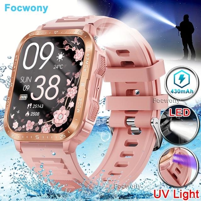 TEMU Focwony Smart Watch For Men&women/make Call, 1.96" Display 430mah, 100 Fitness Watches High Quality 30+days Standby Pedometer Led Flashlight/uv Light Lamp, Smartwatch For Iphone , Black, Pink