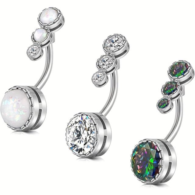 TEMU 3er-Set D.BELLA Bauchnabelpiercings 14G 10mm aus Edelstahl mit Akzenten - Elegante Bauchnabelschmuck für Frauen, Muttertagsgeschenk, Alltags- und Partyschmuck