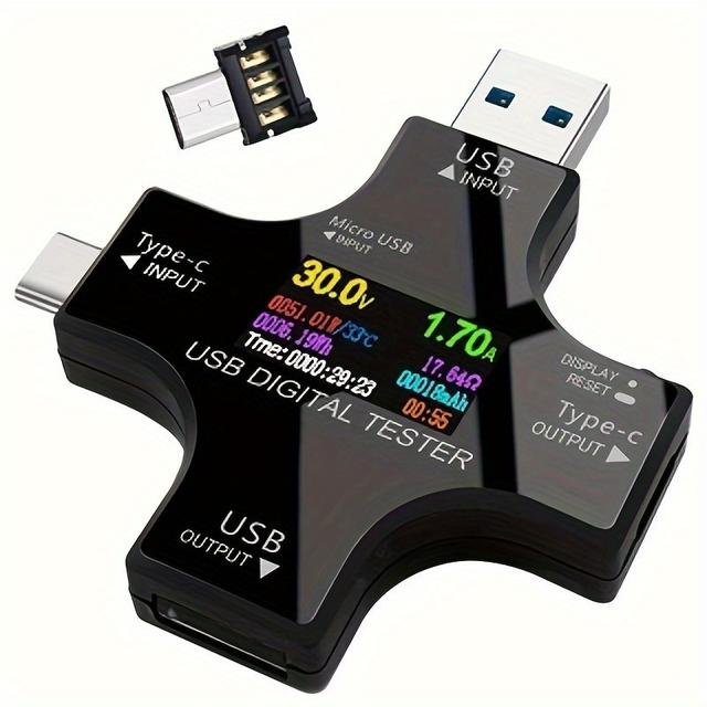 TEMU Probador de Pantalla a Color, Medidor de Voltaje y Corriente USB Tipo-C, Probador PD Multifunción, Instrumento de Prueba USB