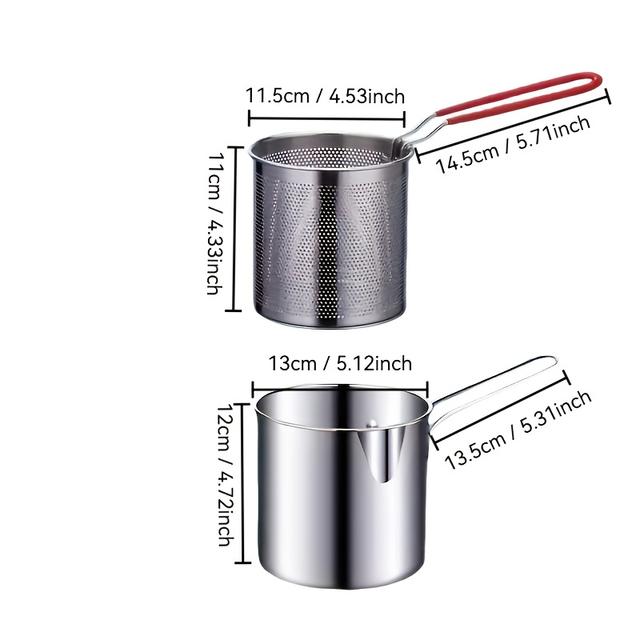 TEMU 1 Set, Stainless Steel Small Fryer With Basket, Japanese Accessory, Food-safe Cookware, Durable And Easy To Clean, Perfect For And Frying Enthusiasts, Stylish Chicken Fryer