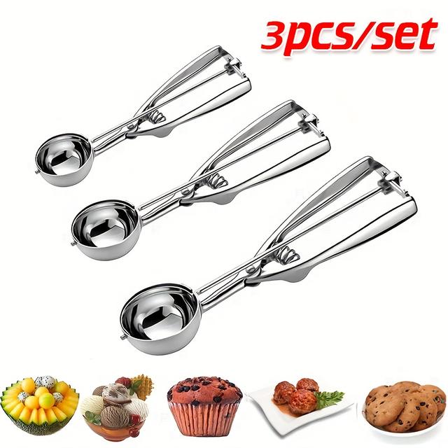 TEMU Focusonhome 3pcs Set Stainless Steel Baking Spoons - Ice Cream Scoops, Fruit-shaped Spoons For Camping & Outdoor Use, Durable & Easy To Clean, Perfect For Baking & Cooking, Baking Spoons
