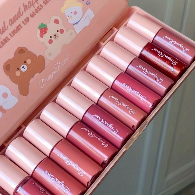 TEMU 10 stk. Sæt med leppenøkler i boks - Enkel å påføre med fine glitrende speilglans, fuktende og ikke-klebende leppenøkler, blandet fargepallete for alle hudtyper