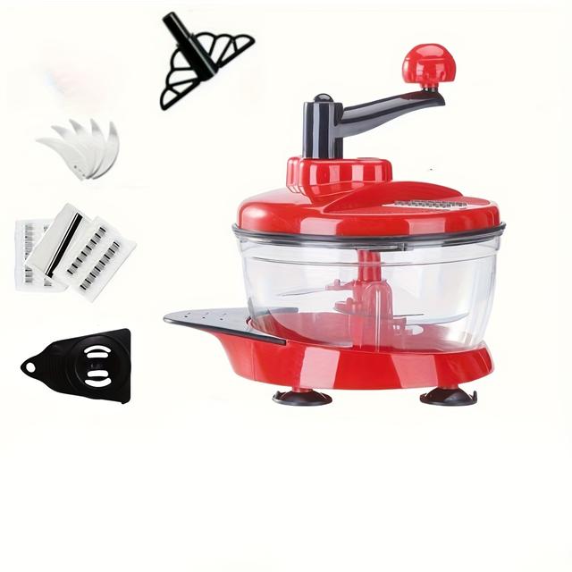 TEMU 1 Unit Of A Versatile Manual Food Chopper, Featuring A Hand-operated Crank, Designed For Blending Vegetables, Meat, Fruits, Nuts, Herbs, And Onions, Complete With A Transparent Container And Base