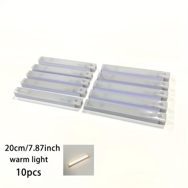 TEMU Set Of 10 Led Sensor Cabinet Lights, Usb Rechargeable Indoor Night Lights, Suitable For Kitchens, Closets, Stairs, And , Magnetic Installation, Portable, Stylish Design With Motion Sensor