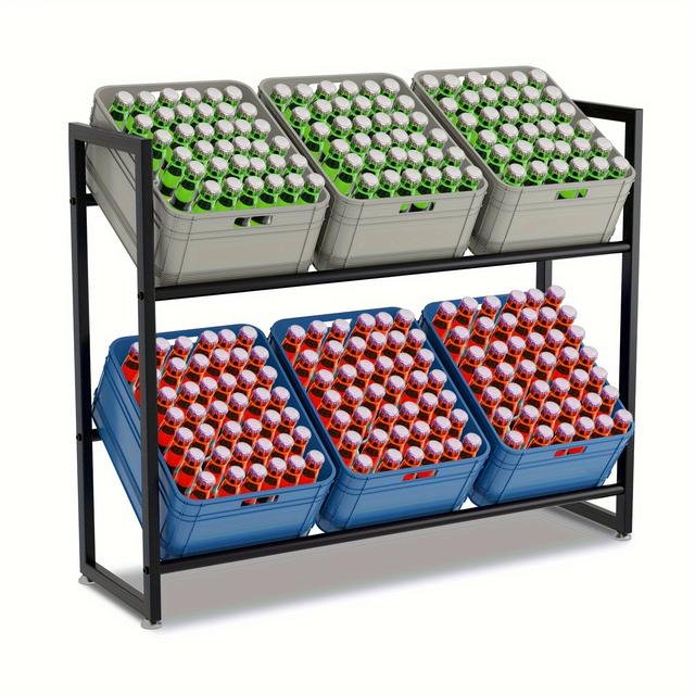 TEMU 105 X 85 X 32 Cm Drinks Crate Rack, For 6 Boxes, Stability Drink Crate Holder, Black Drinks Shelf, Space-saving Beer Crate Rack, Freestanding Box Stand, Ideal , Wine Cellar