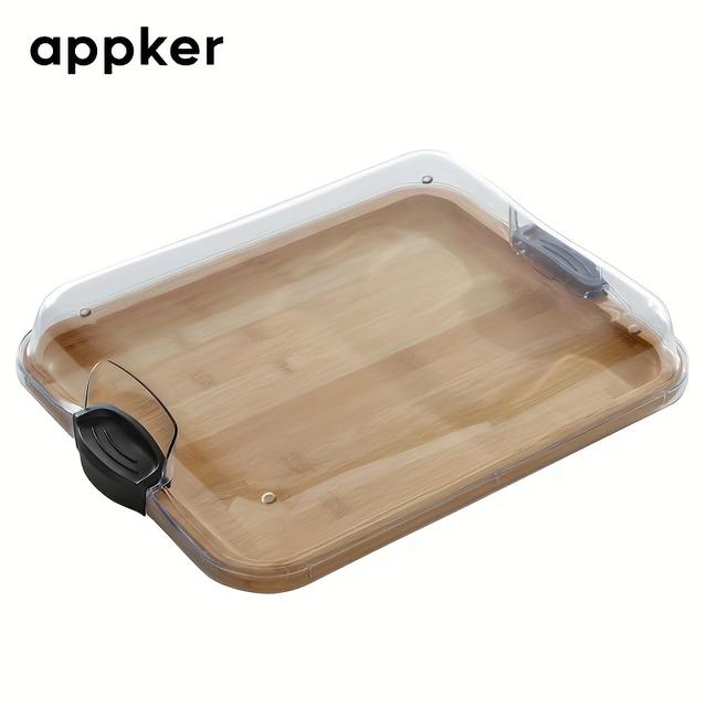 TEMU Appker 1 Set Bambus Schneidebrett mit transparentem Deckel und schwarzen Griffen, ideal für Charcuterie, Snacks oder Appetithäppchen, Einzelkammer-Anordnung, schicke und praktische Küche