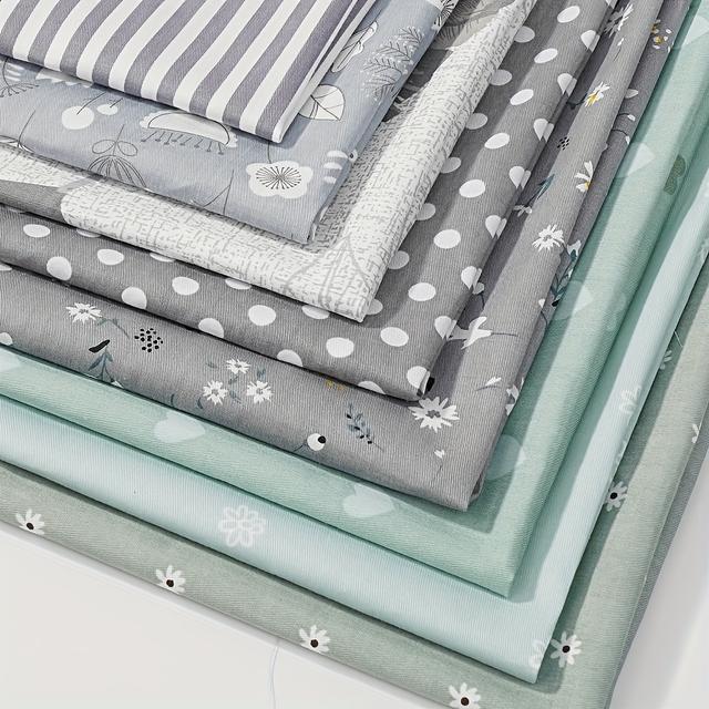 TEMU Conjunto de 8 unidades de tecido de algodão puro de 50*50 cm em cinza com pequenos padrões geométricos para artesanato.