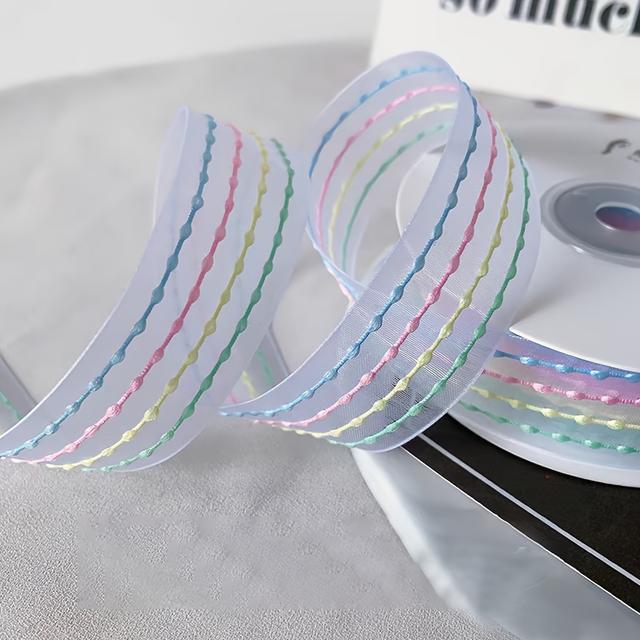TEMU 1 Roll - 3 Yards X 4cm Wide Pastel Striped Sheer Organza Ribbon - Ideal For Diy Crafts, Gift Wrapping & Baking With Patterns (paper Shaft Not Included), Ribbon For Crafts