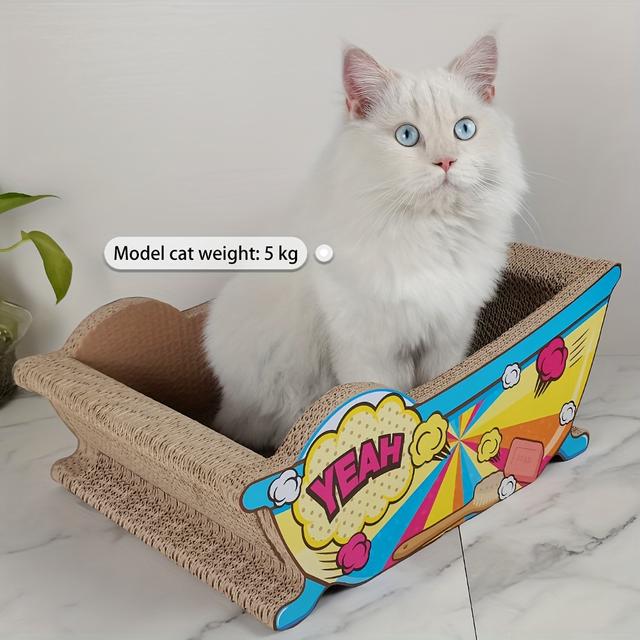 TEMU 골판지 고양이 긁는 기둥 및 침대 - 8파운드 중량을 견딜 수 있는 클래식한 노란색 욕조 테이블, 내구성이 뛰어난 고급 소재, 조립 필요 없음, 8파운드 이하의 실내 고양이를 위한 컴팩트한 애완동물 가구, 귀여운 고양이 침대, 장난기 가득한 디자인, 튼튼한 구조