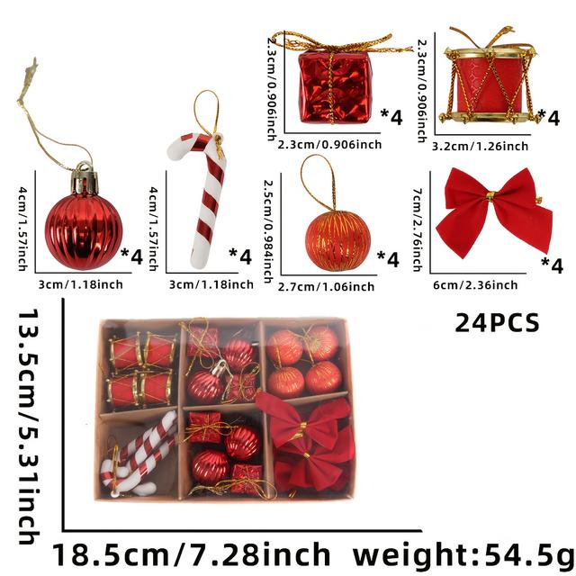 TEMU Christmas Decoration Hanging Gift Box Set Plastic Christmas Ball Cane Ornament Christmas Tree Mini Bow Hanging Ornament, Christmas Tree Decorations