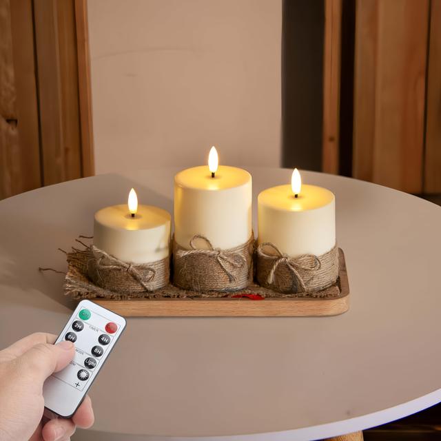 TEMU 3pcs Remote Controlled Tied Candle Set | Battery Powered, Non-rechargeable Aa Batteries, Ideal For Home, Bedroom, Weddings, Proposals, Christmas, Halloween, Company Parties