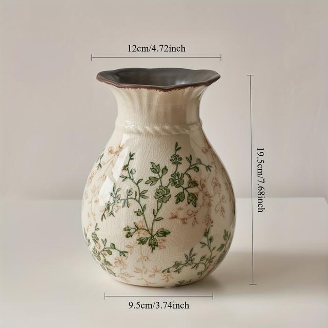 TEMU och Beige Vintage Vas, Chinoiseri Blomvas, Keramisk Stor Vas, Lämplig för Heminredning, Vardagsrum, Bokhylla, Kontor, Passar till Grand, Stil, Chinoiseri Dekoration, Tuscan Stil Dekoration