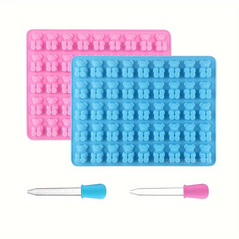 TEMU 2pcs 1 Inch Large Gummy Bear Diy Silicone Moulds With 2 Droppers, Chocolate Moulds, Ice Cube Moulds, Kitchen Accessories, 1 Set Contains 90 Cavities