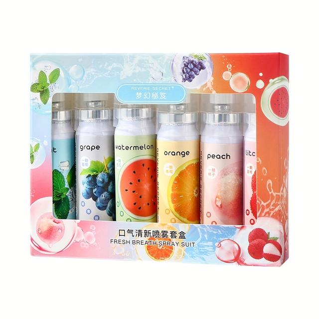 TEMU 6pcs Mouth Spray Set, Peach, Grapefruit, Lychee, Mint, Orange, And Watermelon Oral Freshener, Portable Breath Freshener For Daily Use After Meals And Dates