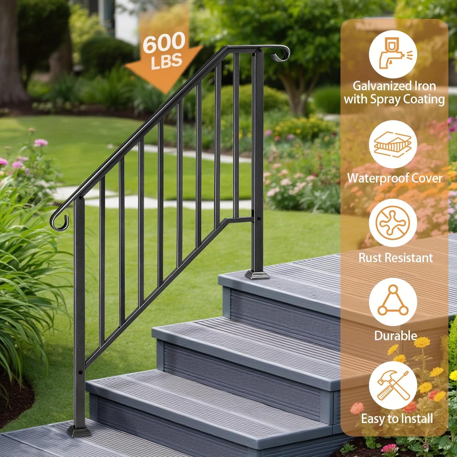 TEMU 4-step Outdoor Stair Handrail With Installation Kit - Heavy-duty Steel Construction, Rust-resistant Coating & , Modern Curved/ For Front Porch, Stairs, Steps - Indoor/outdoor Use