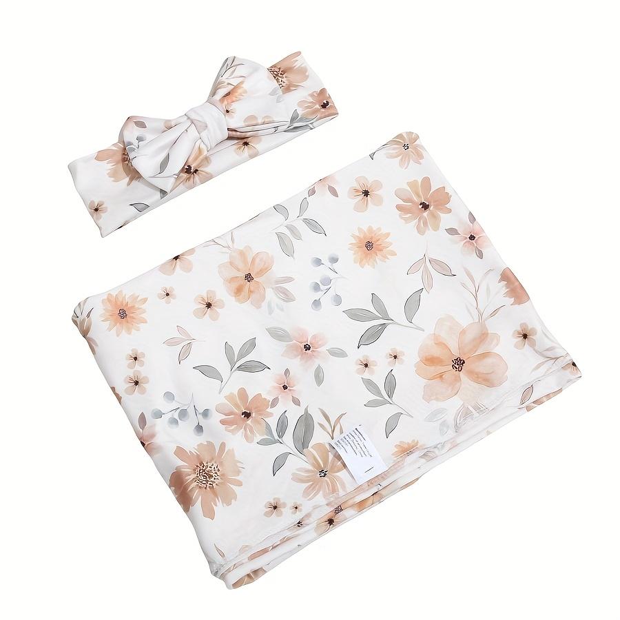 TEMU Baby Girl Newborn Receiving Blanket With Matching Headband Set Baby Swaddle Nursery Swaddle Wrap