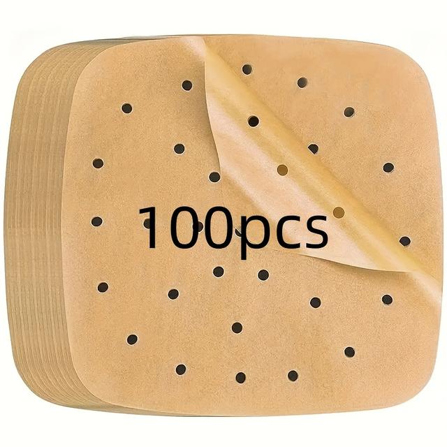 TEMU 50/100 Pack Unbleached Heavy-duty Perforated Parchment Paper Liners For Air Fryer, Steamer Baskets, Oven - Ideal For Christmas, Halloween, Thanksgiving Cooking