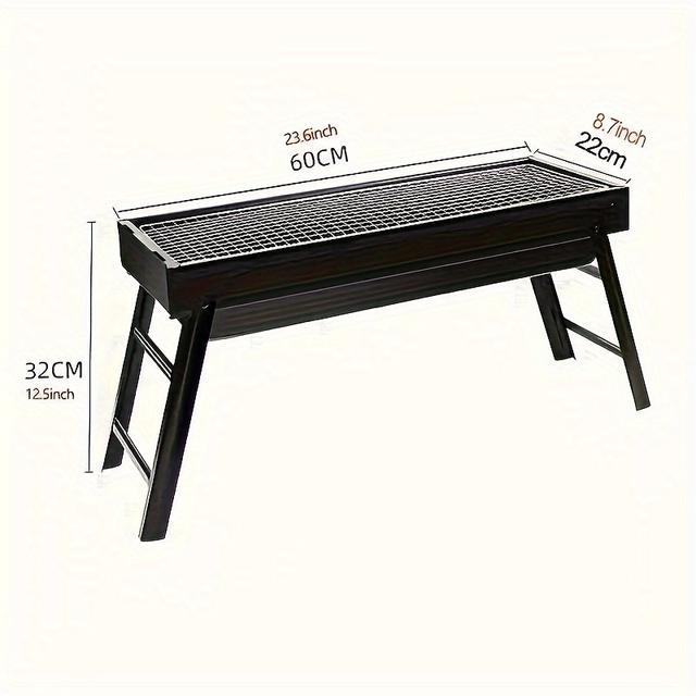 TEMU Tragbarer faltbarer Outdoor-Grill - 23,62 Zoll Edelstahl-Holzkohlegrill mit höhenverstellbarem Design für Camping, Picknick, Garten & Terrasse, kompakte Faltung, spritzlackierte Oberfläche