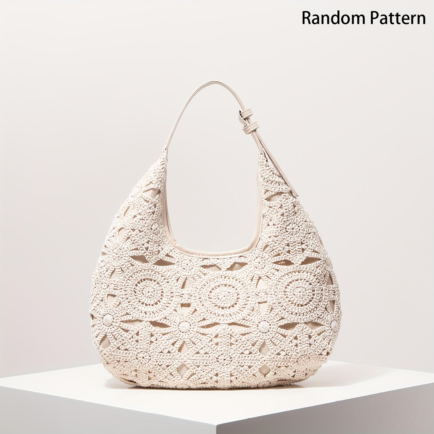 TEMU Patterned Hollow Crochet Knit Women's Shoulder Bag, Bohemian Beach Bag, High-end Style Women's Handbag, Women's Vacation Outfit, Travel Essential (random Pattern)
