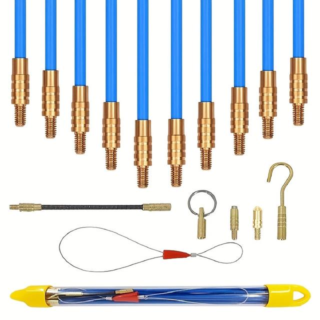 TEMU 10pcs 4mm*34cm Fiberglass Duct Rod Electrical Cable Puller Fiberglass Fish Tape Duct Rodder Push Pull Rod Blue - Ideal For Electrical & Telecommunication Wiring Wire Pulling Tools