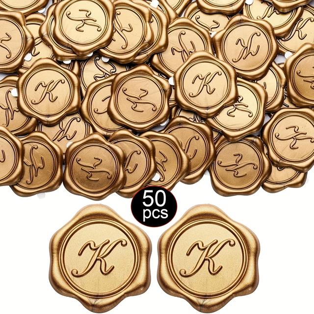 TEMU 50/60pcs Letter Initial Alphabet Wax Seal Stickers Self Adhesive Wedding Invitations Greeting Cards Party Birthday Christmas Envelopes Golden Stickers
