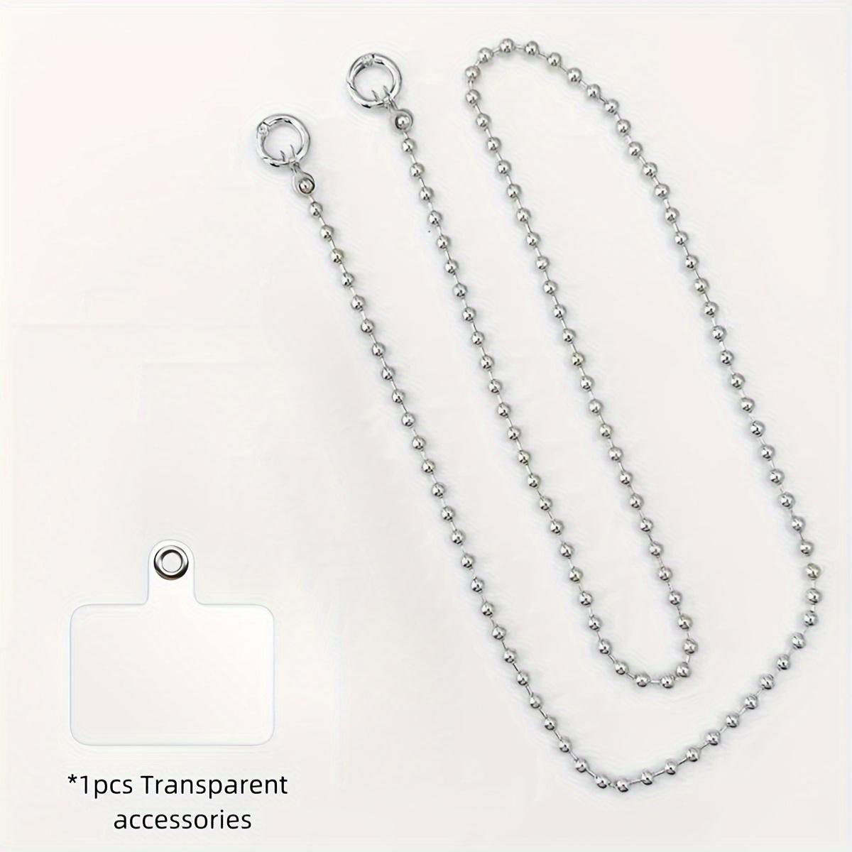 TEMU 1pc Stainless Steel Silvery Shoulder Bag Long Chain 1.15m/45.2in Mobile Phone Chain Bead Shape Hanging Chain Mobile Phone Lanyard Long Style Bag Chain Universal For Men And Women