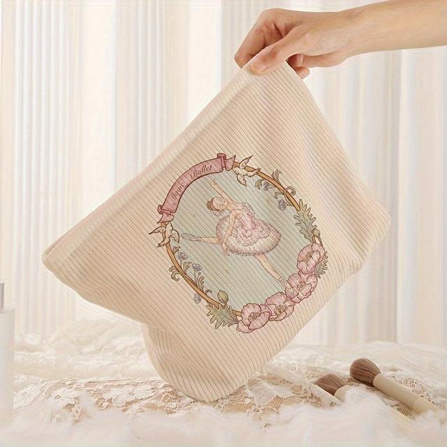 TEMU 볼레 무늬 프린트의 코듀로이 지퍼 수납 가방, 가벼운 메이크업 파우치, 안감이 있는 다기능 세면도구 가방