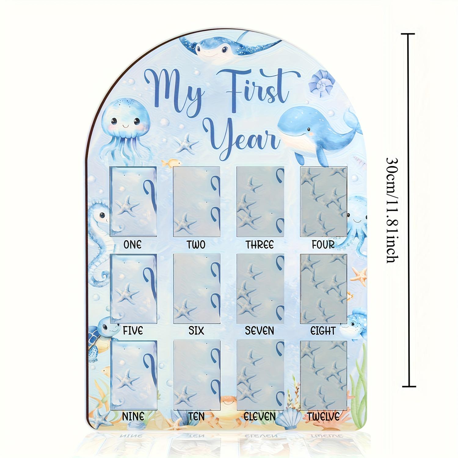 TEMU 1pc Year Under The Sea Photo Frame - Blue Wooden Picture Frame, Perfect For Milestone Display, Ideal Birthday Decor And Keepsake Gift | Design | Wooden Frame