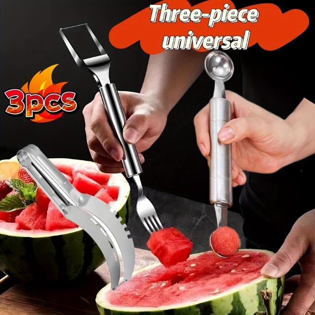 TEMU Set Of 3pcs Of Stainless Steel Watermelon, Fruit Spoon, Fruit Cutter, Ice Cream Spoon, Kitchen And Dining Supplies, Suitable For Fruit Tools.