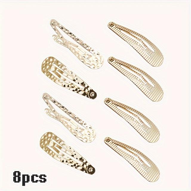 TEMU 8pcs Alloy Clips, Textured Design, Golden Raised Pattern, Versatile Minimalist Side Clips, Suitable For Daily Hairstyles, Secures Flyaways
