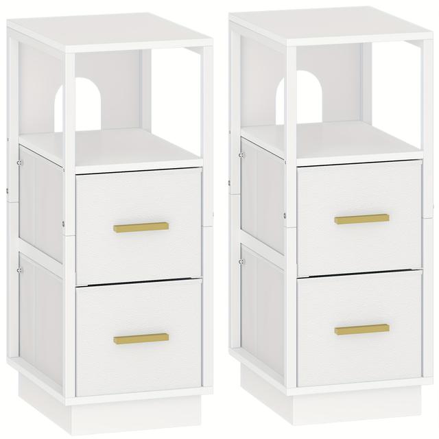 TEMU Table de chevet en toile avec compartiment ouvert, table d'appoint étroite à 2 tiroirs en tissu, moderne pour chambre et salon, 30 x 24 x 60 cm, blanc