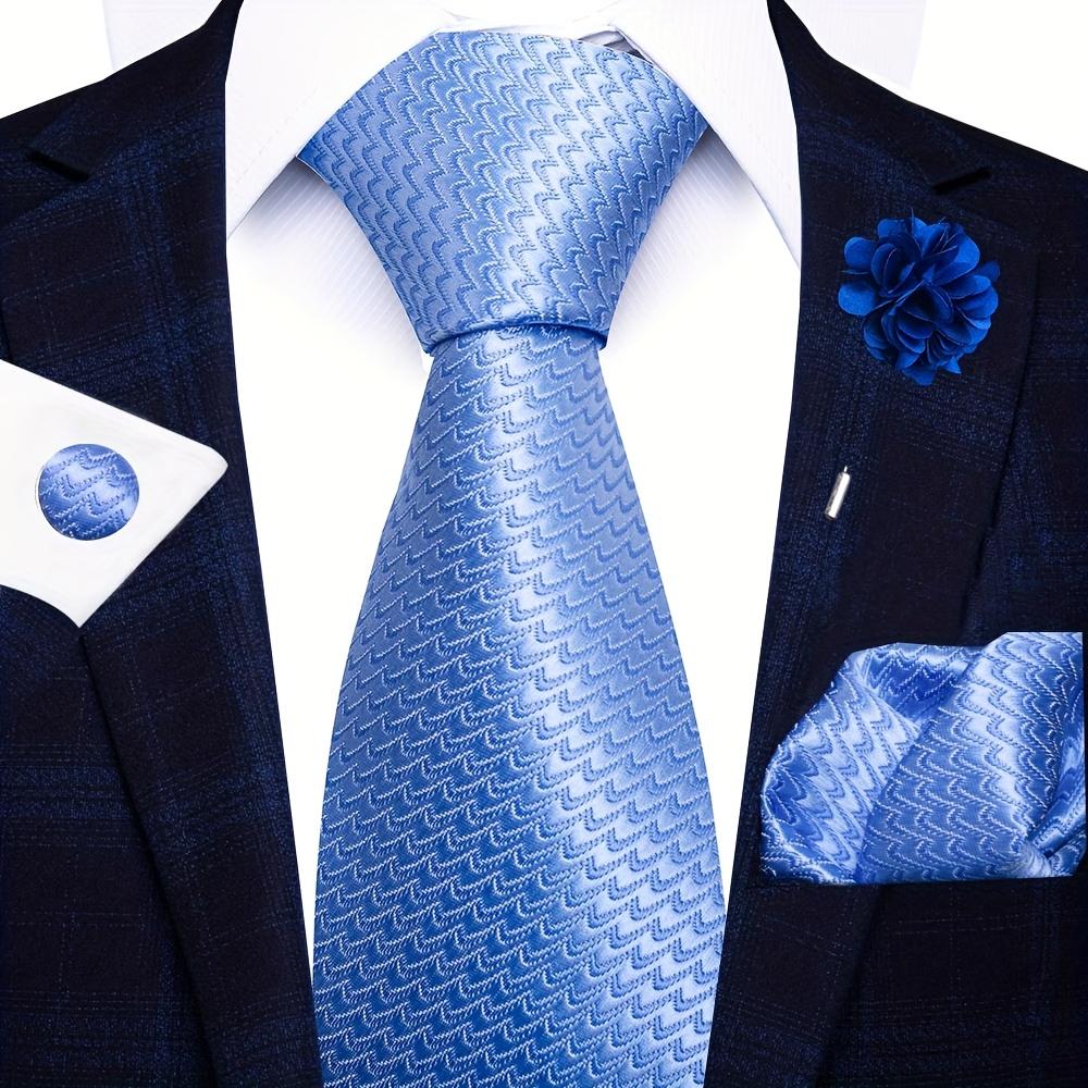 TEMU Juego de 4 piezas de accesorios para traje de hombre - corbata, pañuelo de bolsillo, gemelos y flor de solapa, apto para San Valentín/Navidad