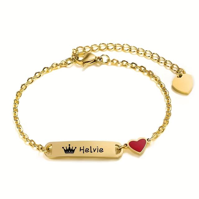 TEMU A Personalized Custom Heart-shaped Name Bracelet, Featuring A Unique That Looks Even And More Fashionable, Perfect As A Gift For Mom Or For Parties Or Graduation.