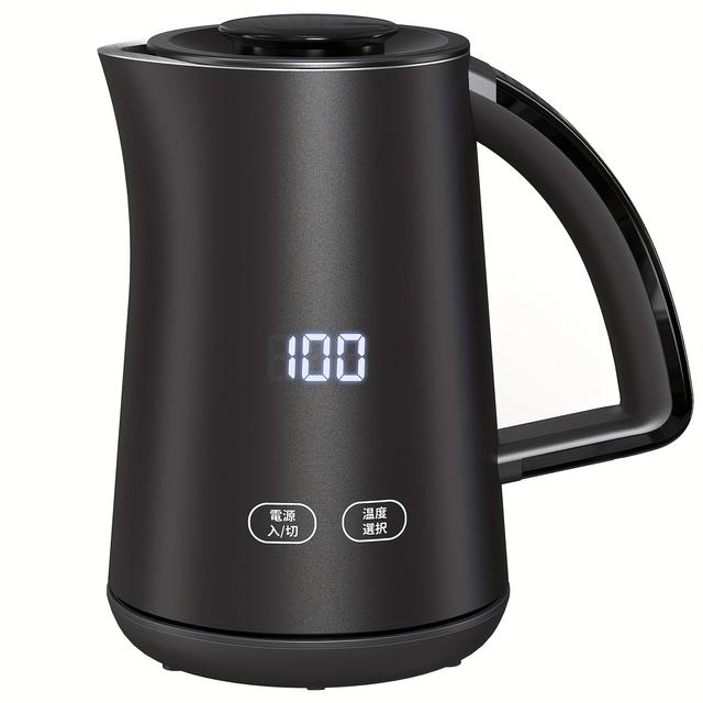 TEMU 7段階温度調節 0.8L デジタル表示 2時間保温 900W ダブル構造 触れ熱防止 急速沸騰 防空加熱 茶 ミルク コーヒー用 電気ポット マット 木目調 ブラック, PSE