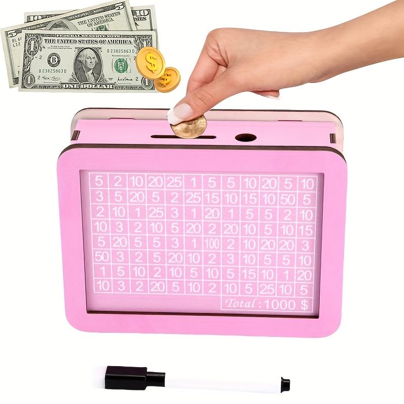 TEMU 1 stuk Dollar Teken Spaarpot DIY Roze Houten Geldbox, Herbruikbaar & Beschrijfbaar. Geschikt voor Munten en Biljetten