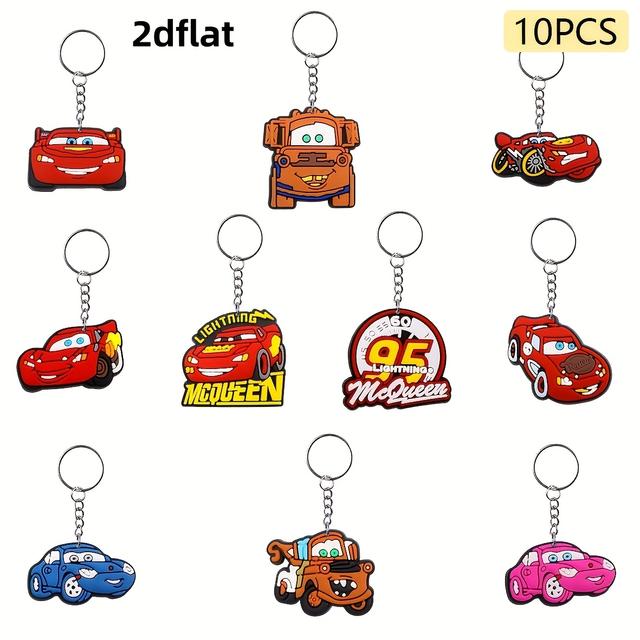 TEMU Juego de 10 llaveros planos 2D de mochila escolar de Cars, accesorio elegante para estudiante, recomendación de regalo, colgante multifuncional de bricolaje de la serie Cars