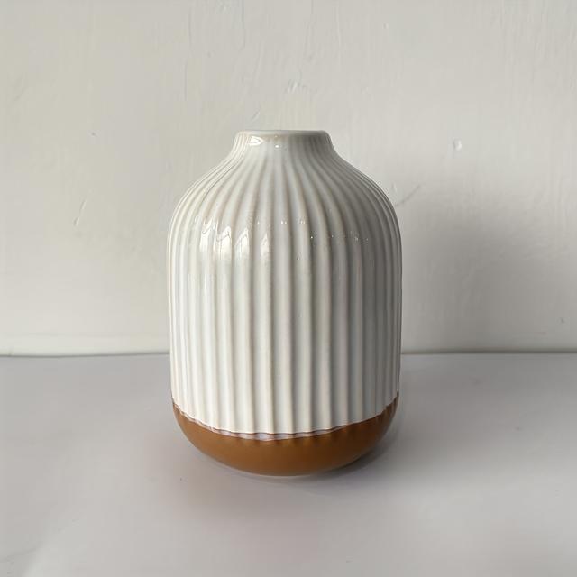 TEMU Textured Ceramic Vase, Bohemian Style Vase For Home Decor, Handmade Retro Flower Vase For Living Room, Dining Table Centerpiece